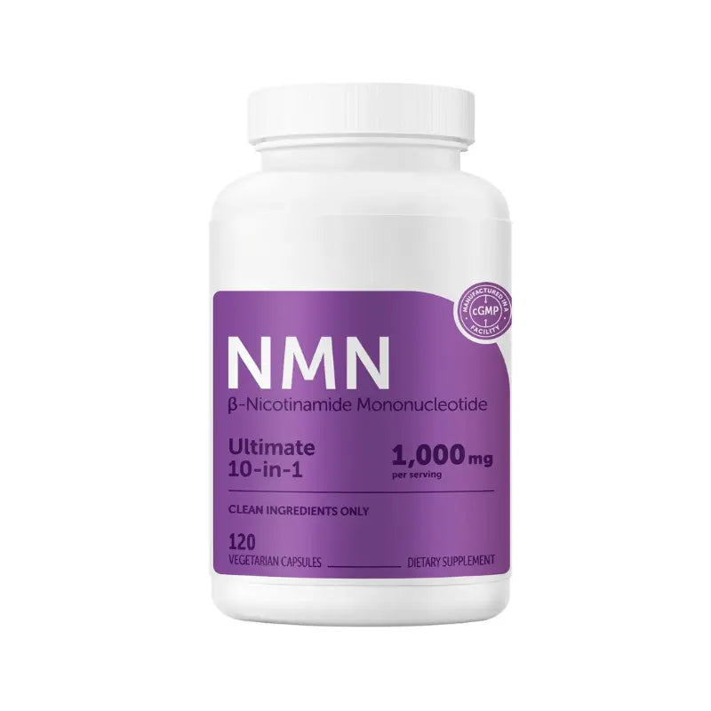 NMN Complex bottle, Ultimate 10-in-1, 1,000 mg per serving, 120 vegetarian capsules, made in a cGMP facility