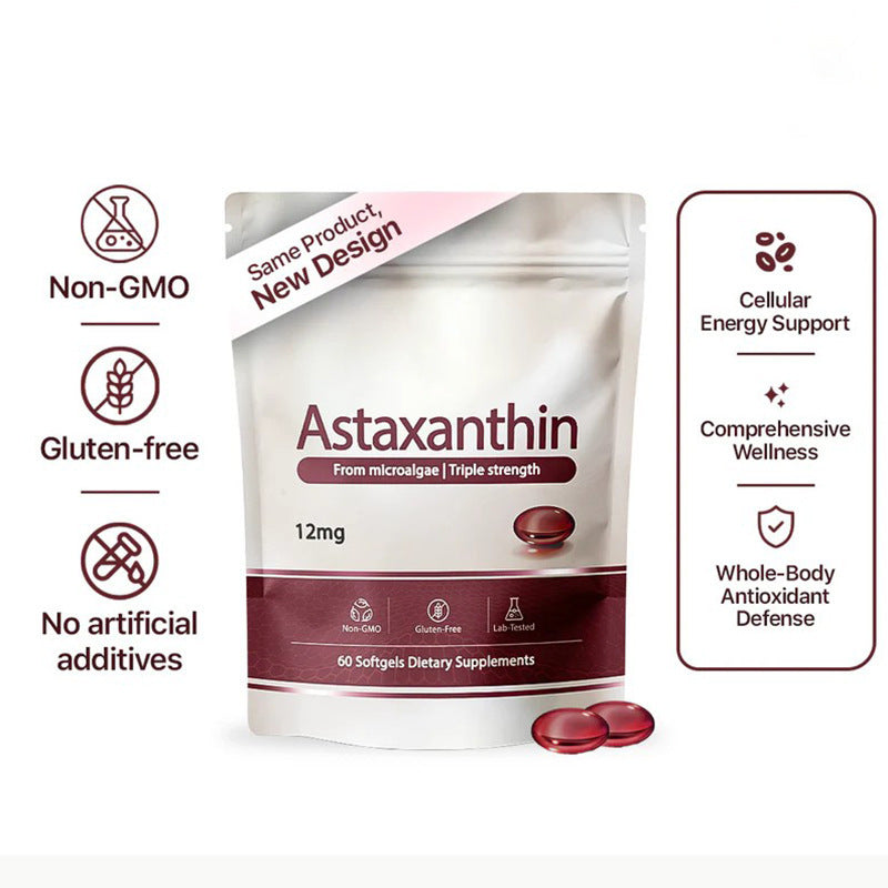Reya Organics Astaxanthin 12mg — 60 softgels, from microalgae, triple strength
